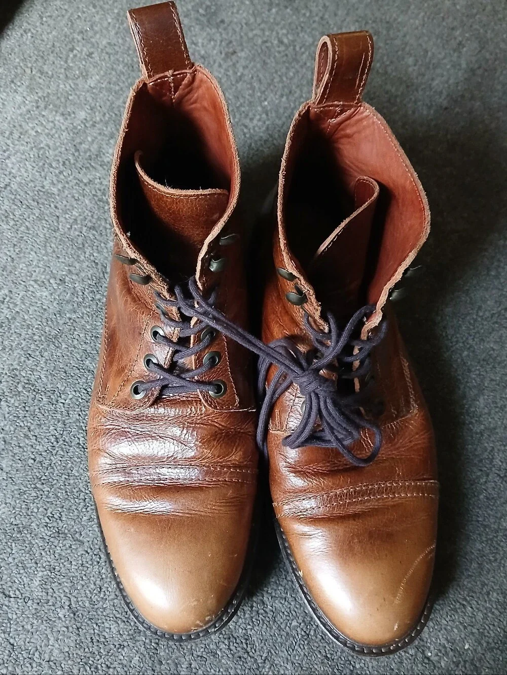 Patina Men's Brown Leather Lace-Up Boots Size 10